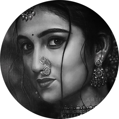 Bridal portrait in charcoal by Artist Siraj