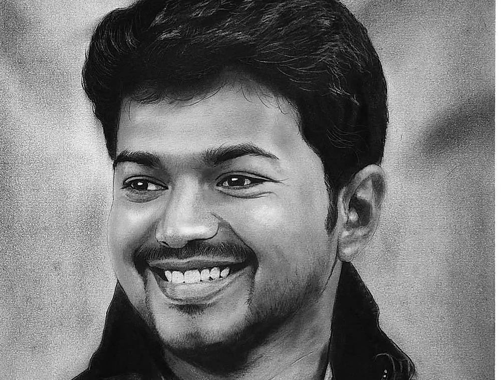 Smiling portrait in charcoal by Artist Siraj